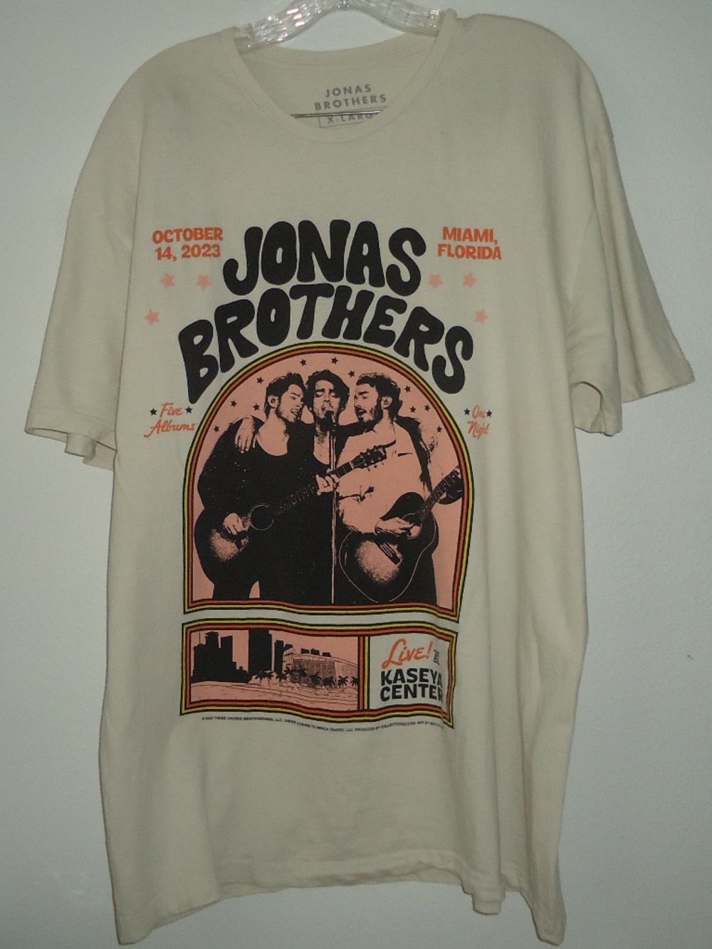 Jonas Brothers Cream Graphic Short Sleeve Tee Florida Miami Size-XL